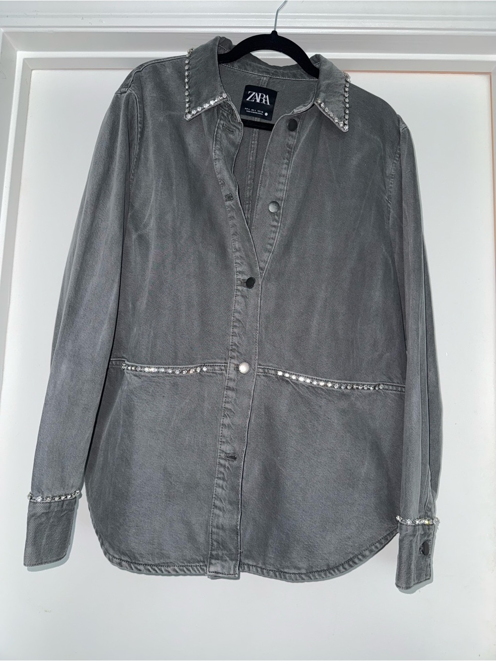 Zara Gray Stud-Trim Denim Shacket